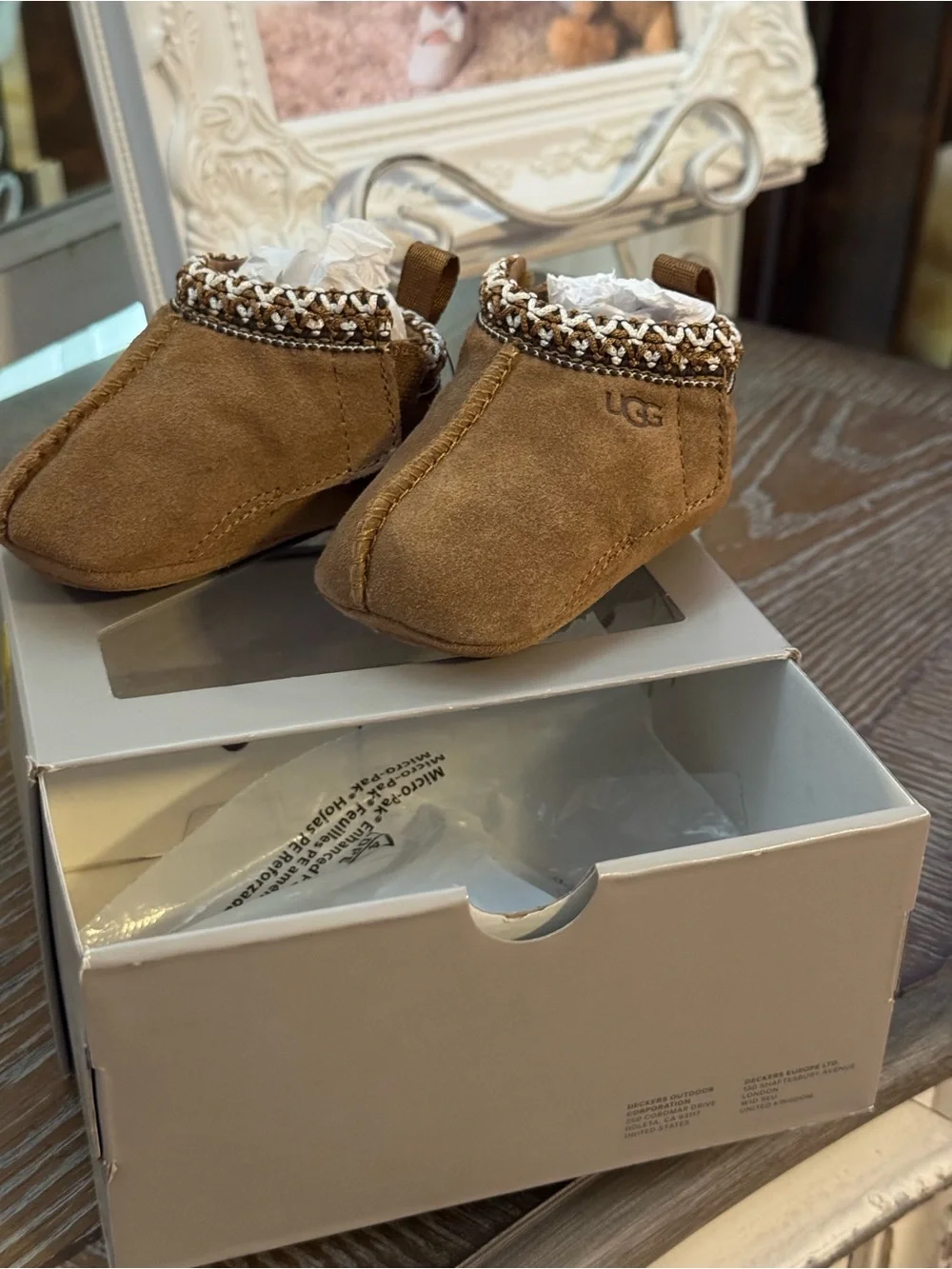 UGG Toddler Chestnut Suede Booties with Knit Cuff